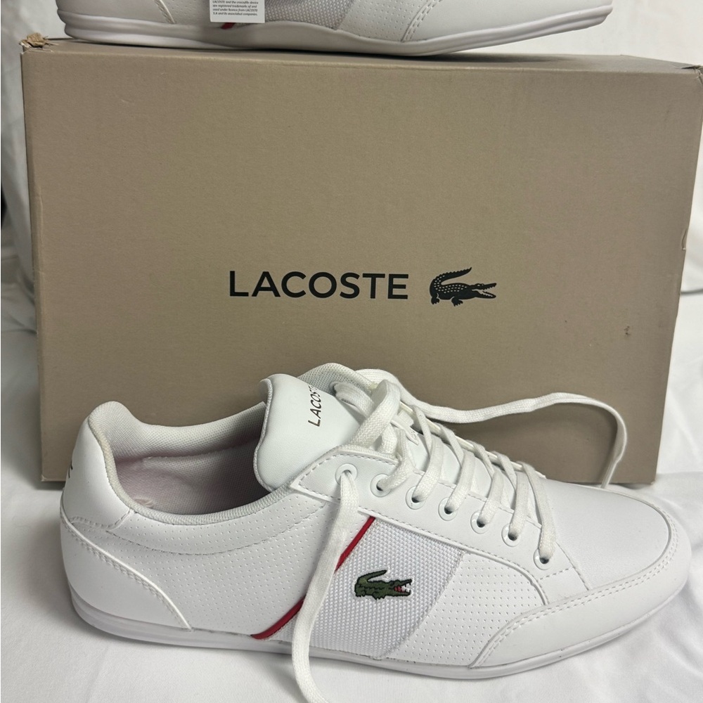 Lacoste White and Red Sneakers Classic Low-Top Design